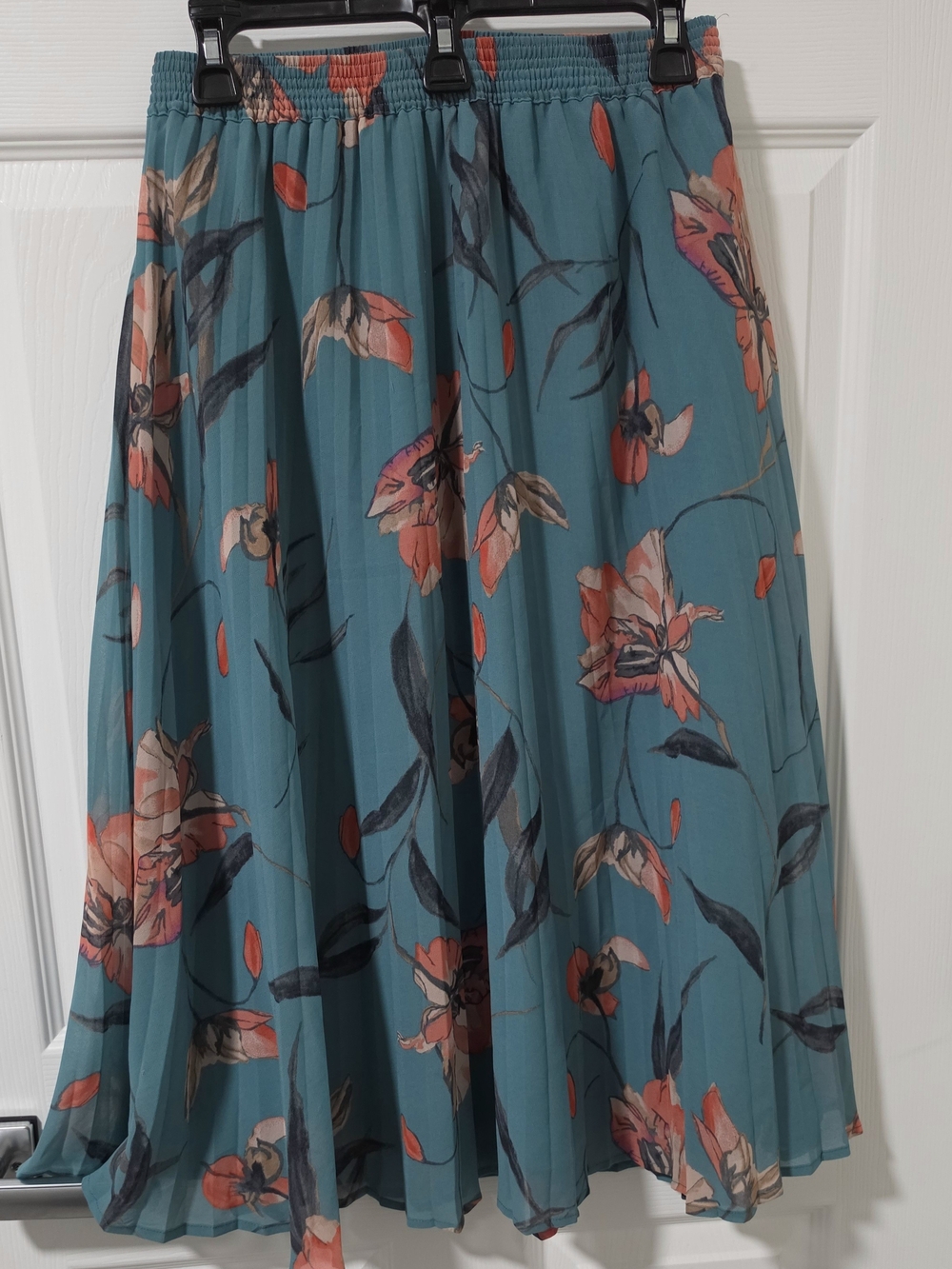 a new day Teal Floral Pleated Midi Skirt